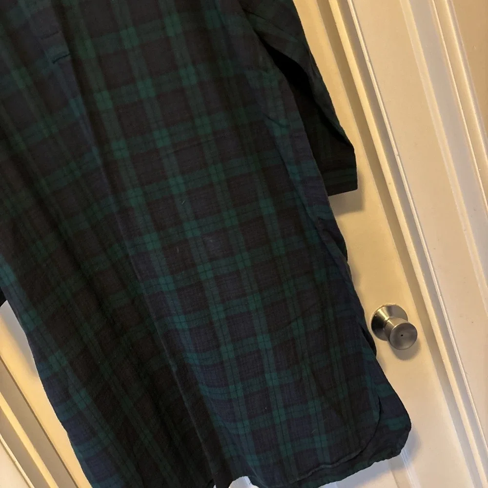 LL Bean Sleepshirt Mens XL Blue Green Tartan Flannel Long Sleeve Lounge Pajama